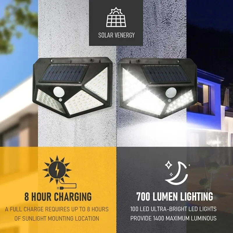 Solar Wall Sconce - 100Led مصباح للطاقة الشمسية متعدد الوظائف