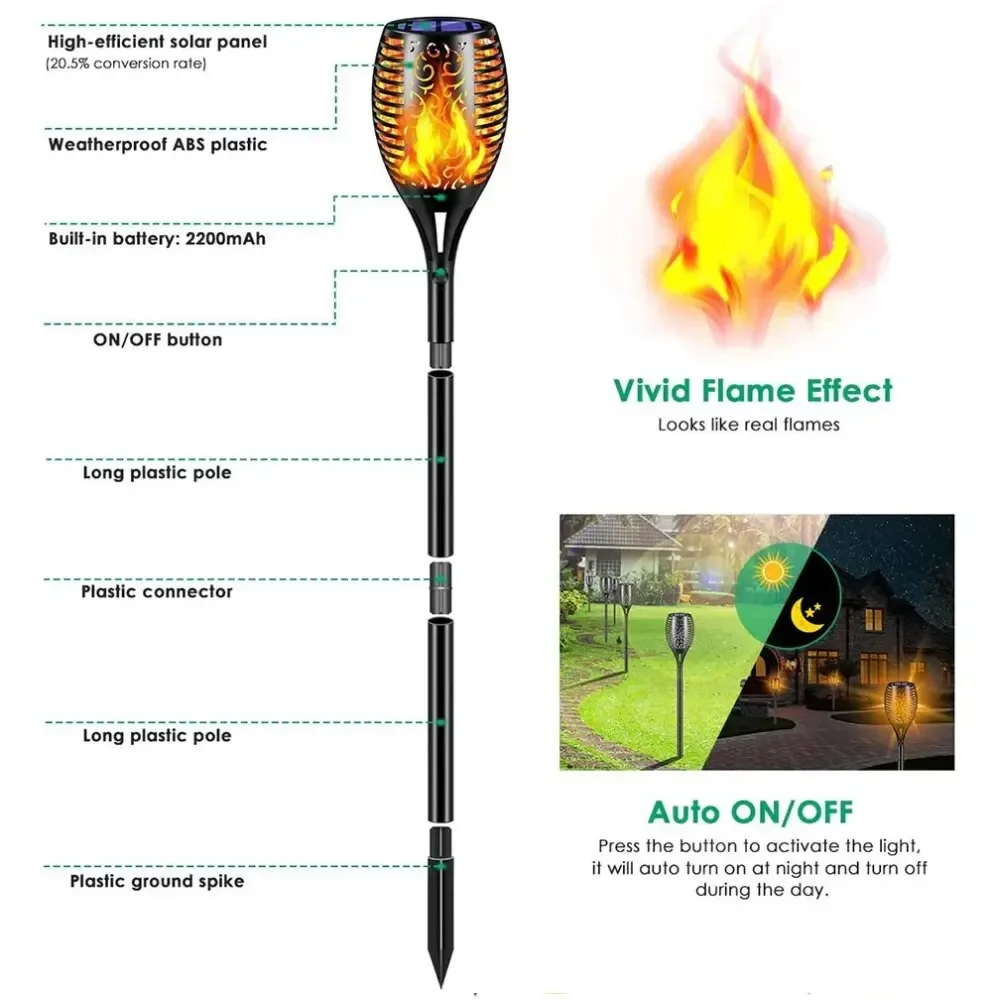 مصباح حديقة شمسي خارجي بتأثير  - مراجعة Fire Torch Solar وسعره