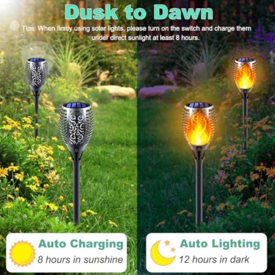 أضواء شمسية بتأثير اللهب المتذ - مراجعة Fire Torch Solar وسعره